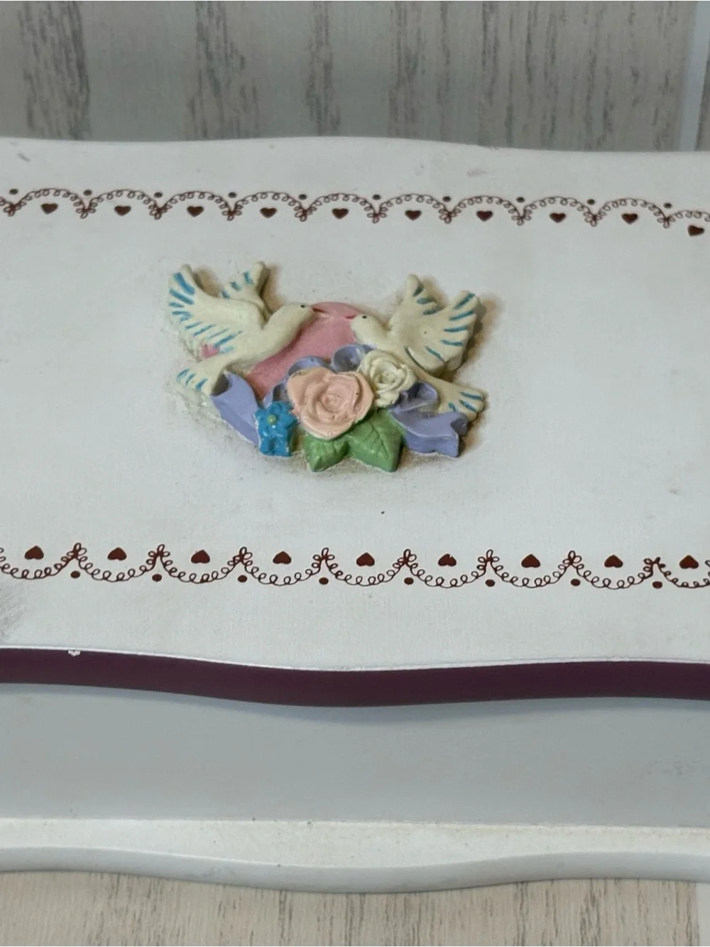 Vintage Wooden Jewelry Box Y2K 90’s Birds Lid Mirror